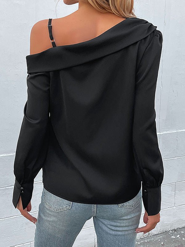 Valenzora | Women's Irregular Black Tank Top Long Sleeve T-Shirt