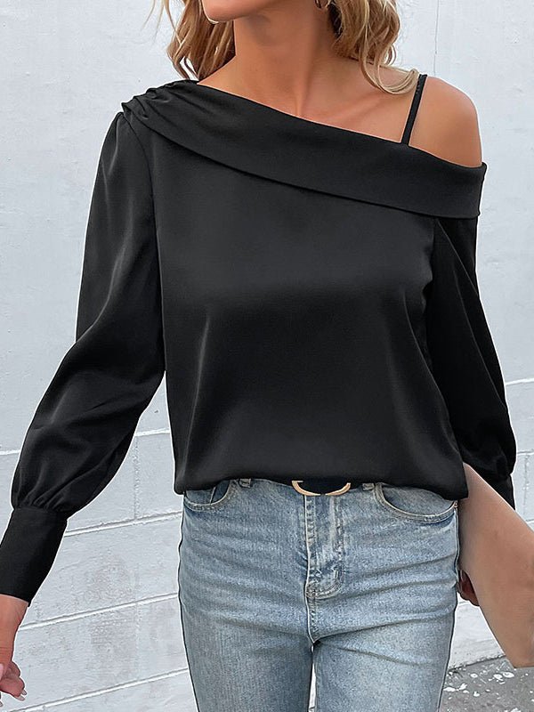 Valenzora | Women's Irregular Black Tank Top Long Sleeve T-Shirt