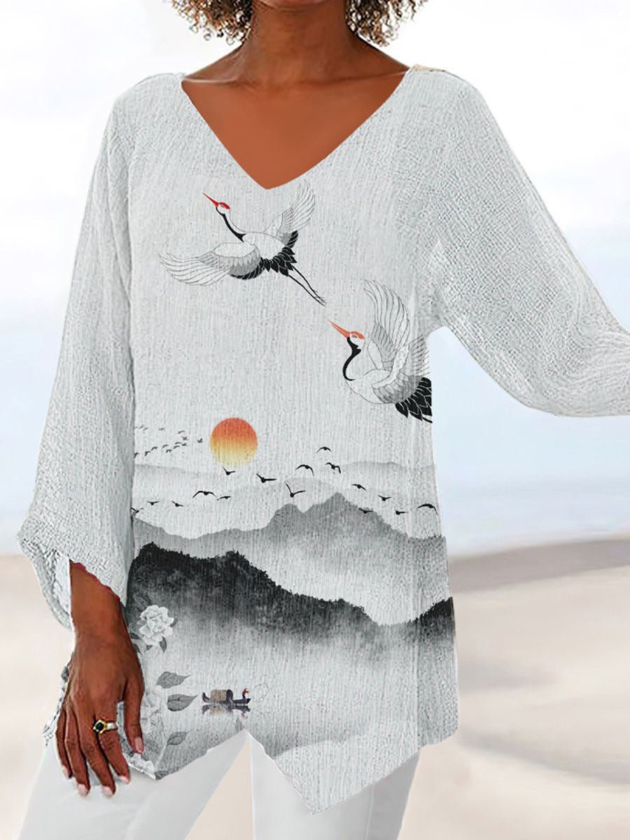 Valenzora | Women's T-shirts Loose Print V-Neck Short Sleeve T-Shirt