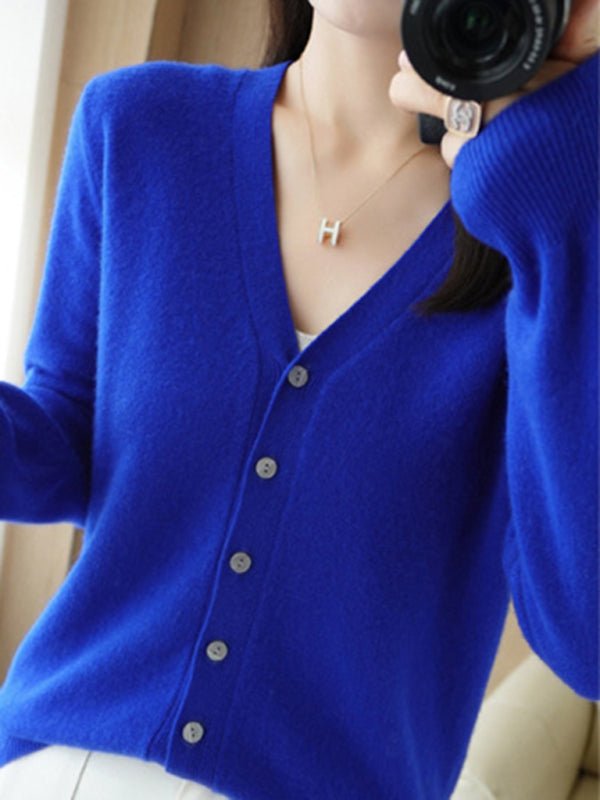 Valenzora | Damen V-Ausschnitt Strickjacke mit Knopfleiste und langen Ärmeln