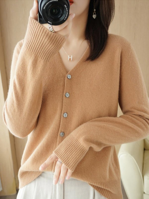 Valenzora | Damen V-Ausschnitt Strickjacke mit Knopfleiste und langen Ärmeln