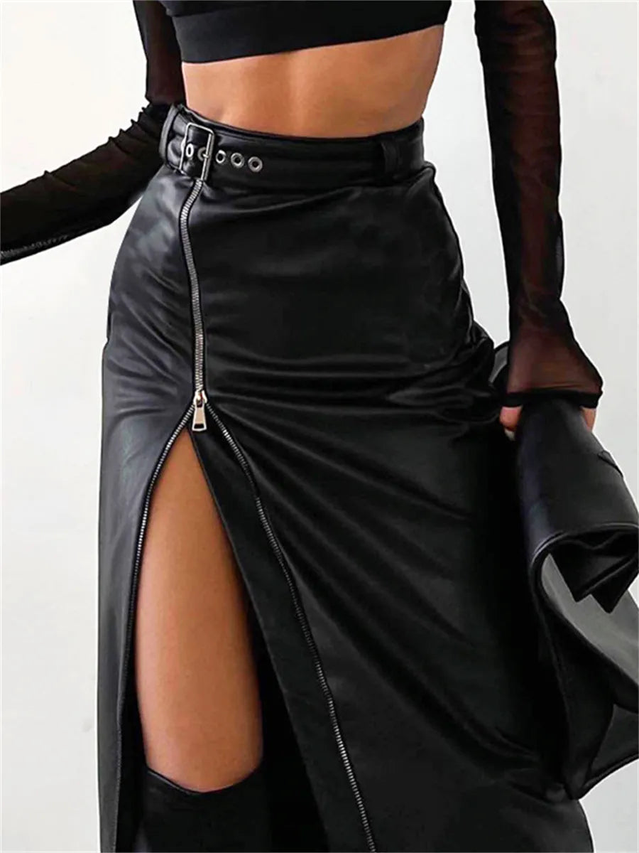 Valenzora - Elegant PU leather pencil skirt with high waist and zipper