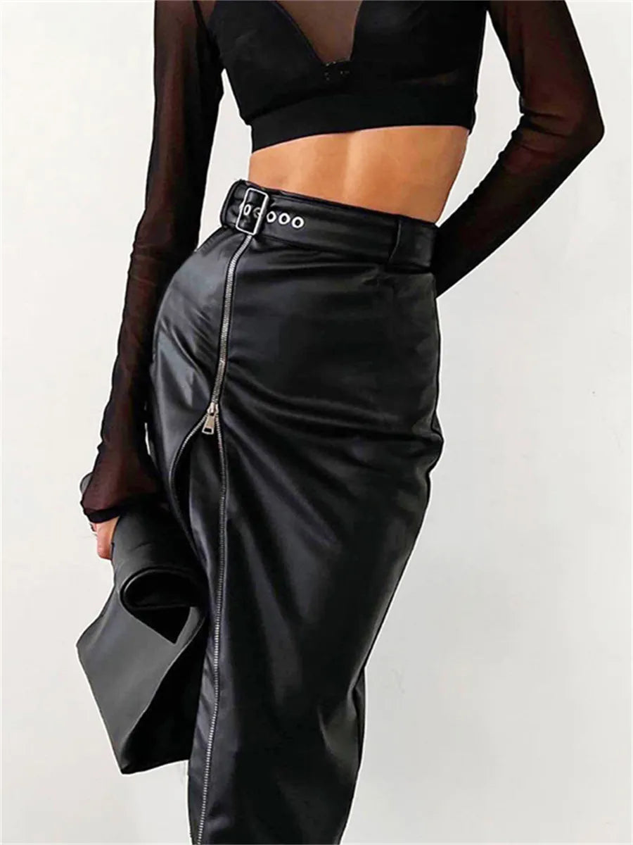 Valenzora - Elegant PU leather pencil skirt with high waist and zipper