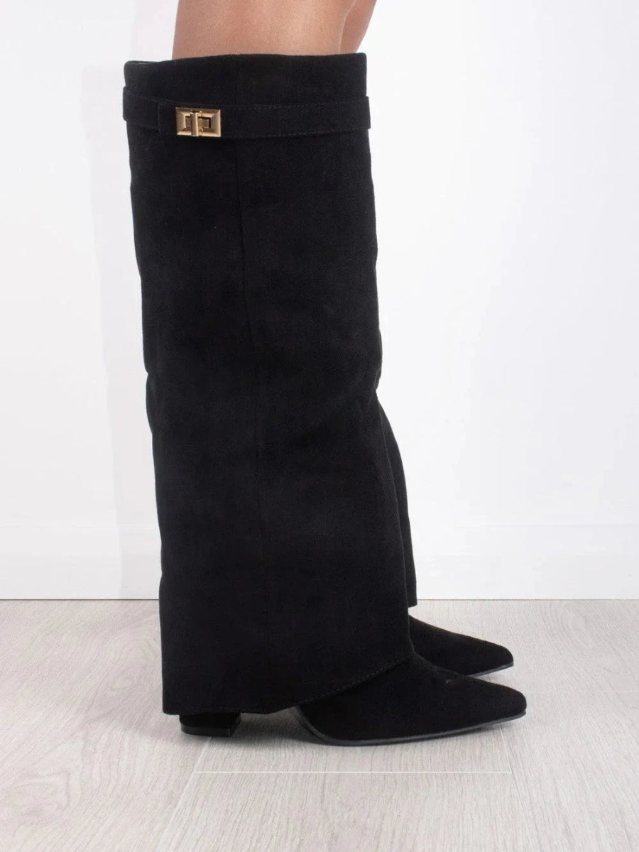 Valenzora | Elegant women's boots made of high-quality suede with golden accents