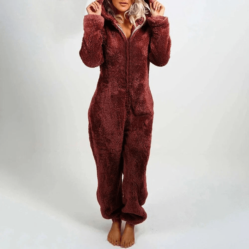 Valenzora | Playful Teddy Bear Women's Jumpsuit Soft Plush Pajamas