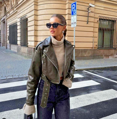 Valenzora | Black Leather Jacket for Women