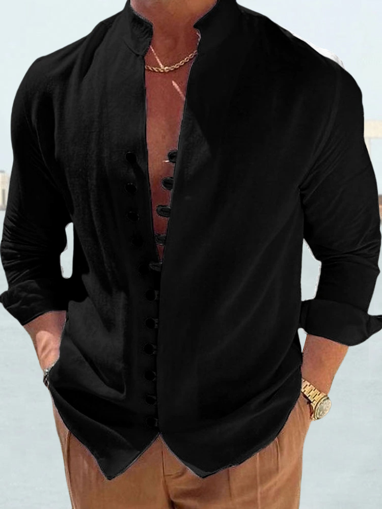 Valenzora | Men's shirt with stand-up collar, long sleeves, button placket, pill-resistant, casual fit